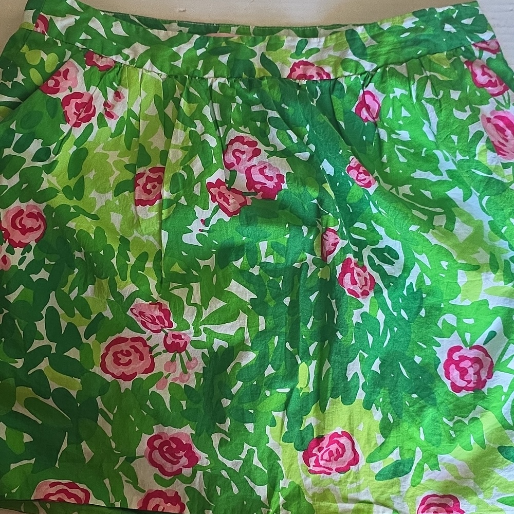 Lilly Pulitzer Cotton Green Floral Circle Skirt with Pink Roses Sz 4 Spring - Picture 14 of 14